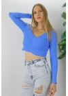 Büzgülü Fitilli Bluz Mavi  - 94574