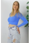 Büzgülü Fitilli Bluz Mavi  - 94574