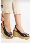 Caver Siyah Cilt Dolgu Topuk Sandalet