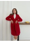 Cepli kuşaklı kaşe kaban kırmızı st26458