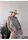 Çiçek Desenli Bağlama Detaylı Crop Gömlek Bluz