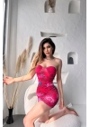 Çiçek Desenli Drapeli Mini Dilber Elbise