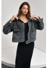 Çift Cep Beli Düğme Detaylı Denim Ceket