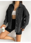 Çift Cepli Oversize Denim Gömlek Ceket
