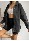 Çift Cepli Oversize Denim Gömlek Ceket