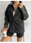 Çift Cepli Oversize Denim Gömlek Ceket