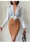 Çift yırtmaçlı etek camel s25910