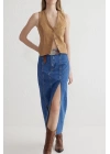 Çift yırtmaçlı jean etek s140