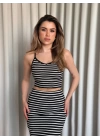 Çizgili etek crop takım