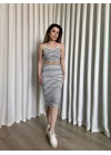 Çizgili etek crop takım