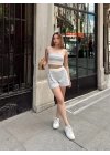 Çizgili şortlu takım gri s3978