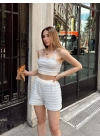 Çizgili şortlu takım gri s3978