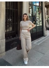 Crop pantolon biyeli takım bej