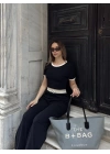 Crop pantolon biyeli takım siyah