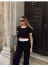Crop pantolon biyeli takım siyah