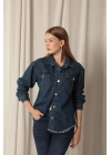 Denim Kumaş Cep Detay Püsküllü Kadın Mavi Kot Ceket