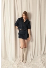 Denim Kumaş Kısa Cepli Crop Kadın Lacivert Kot Ceket