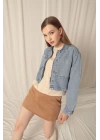 Denim Kumaş Ters Cep Kadın Mavi Ceket