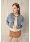 Denim Kumaş Ters Cep Kadın Mavi Ceket