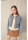 Denim Kumaş Ters Cep Kadın Mavi Ceket