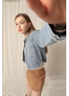 Denim Kumaş Ters Cep Kadın Mavi Ceket