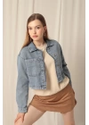 Denim Kumaş Ters Cep Kadın Mavi Ceket