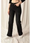 Denim Kumaş Wide Leg Kadın Siyah Kot Pantolon
