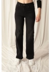 Denim Kumaş Wide Leg Kadın Siyah Kot Pantolon