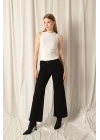 Denim Kumaş Wide Leg Paçası Püsküllü Salaş Kadın Siyah Kot Pantolon