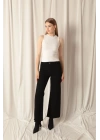 Denim Kumaş Wide Leg Paçası Püsküllü Salaş Kadın Siyah Kot Pantolon