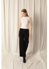 Denim Kumaş Wide Leg Paçası Püsküllü Salaş Kadın Siyah Kot Pantolon