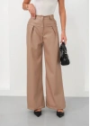 Deri geniş paça beli lastikli pantolon bej h263644