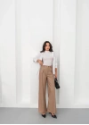 Deri geniş paça beli lastikli pantolon bej h263644