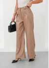Deri geniş paça beli lastikli pantolon bej h263644