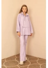Deri Kumaş Uzun Boy Skinny Fit İspanyol Kadın Pantolon-Lila