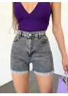 Duble Paça Yıkamalı Denim Şort