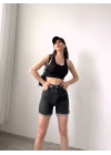 Duble Paça Yıkamalı Denim Şort