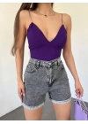 Duble Paça Yıkamalı Denim Şort