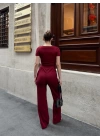 Düğme yakalı bordo alt üst takım s3943