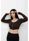 Düğmeli Mini Crop Bady Kahve - P-020494