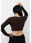 Düğmeli Mini Crop Bady Kahve - P-020494