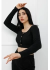 Düğmeli Mini Crop Bady Siyah - P-020494