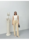 Düğmeli Palazzo pantolon bej p170091