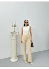 Düğmeli Palazzo pantolon bej p170091