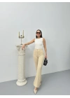 Düğmeli Palazzo pantolon bej p170091