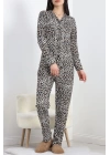 Düğmeli Süet Pijama Takımı Leopar - 50039.1857.