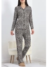 Düğmeli Süet Pijama Takımı Leopar - 50039.1857.