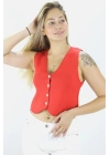 Düz Triko Crop Yelek Bluz Kırmızı - 1468.100