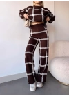 Ekoseli triko takım kahvebeyaz