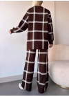 Ekoseli triko takım kahvebeyaz